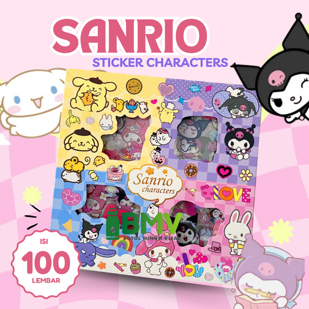 

Sticker 2D Sanrio Karakter Kuromi dan Melody MOTIF Lucu Isi 100 Lembar Per Box