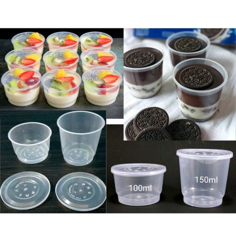 (25 pcs) Gelas Cup Puding Thinwall + Tutup 100 ml & 150 ml - Cup Gelas Pudding Agar Jelly Tempat Sel