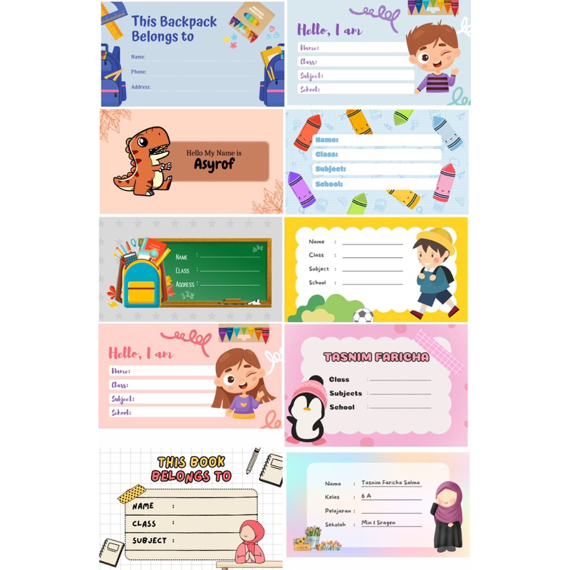 

aticker Name tag buku pelajaran, nama sekolah buku pelajaran