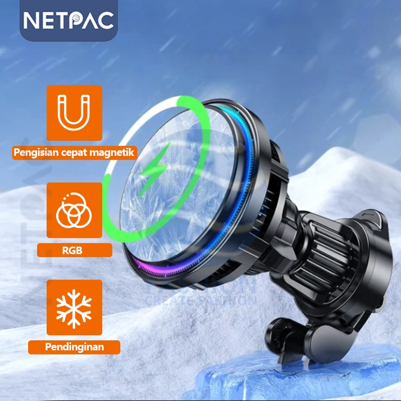 NETPAC Fan Cooler Semikonduktor Magnetik Mobil Wireless Charger Braket HP