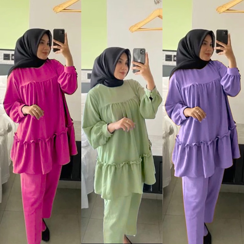 SETELAN ONESET CRINCLE AIRFLOW AURELI KEJORA LESTI ONE SET KEKINIAN
