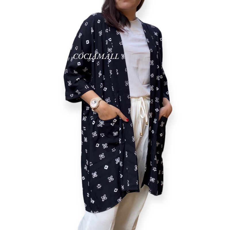 Kawung Outer Batik Jumputan Cap Handmade Solo Lengan Pendek Panjang Baju 85cm Allsize Jumbo Ld 140cm