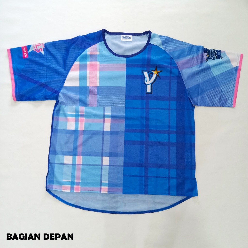 Kaos Yokohama DeNA Baystars x Yokohama Girls Festival 2020 – Blue Pink Plaid | T-Shirt Baseball Jepa