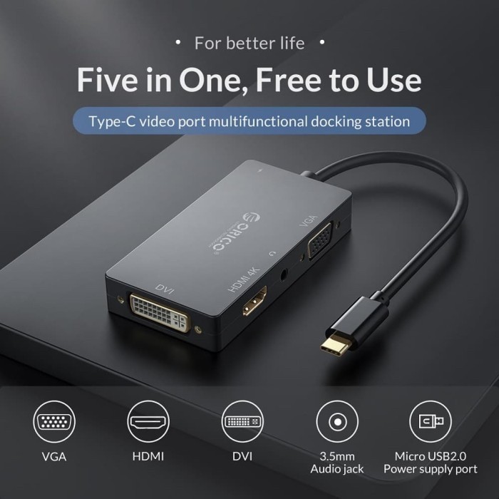 ORICO XD107 TypeC Docking Station to HDMI VGA Audio 3.5 DVI XD-107 Converter