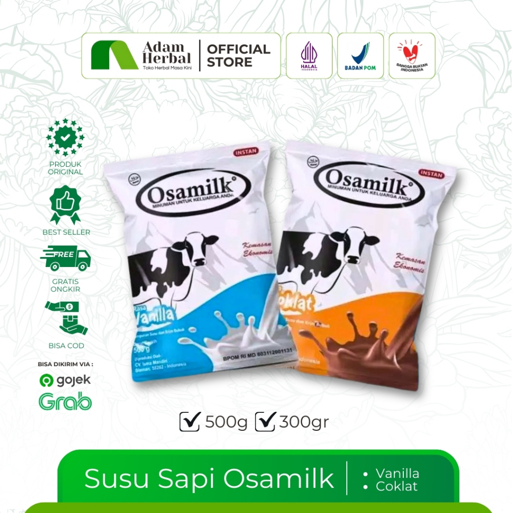 

Susu Sapi Osamilk Susu Sapi Bubuk murni 100% Susu gemuk Anak & Dewasa Coklat dan Vanilla