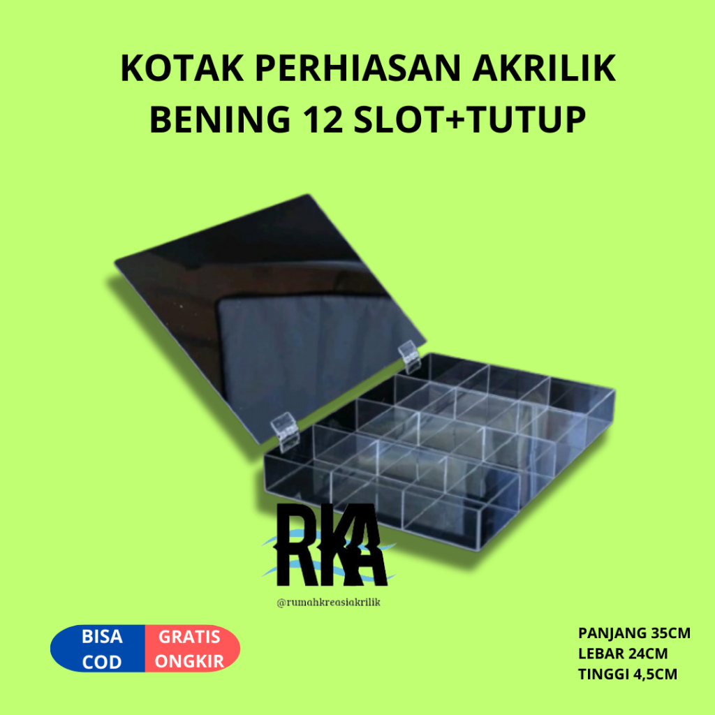 KOTAK PERHIASAN 12 SEKAT AKRILIK BOX JEWELRY ACRYLIC BOX AKRILIK MUTIFUNGSI SERBAGUNA