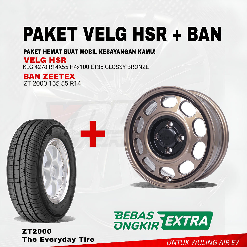 paket velg ban r14 original hsr untuk wuling air-ev hsr klg gloss bronze
