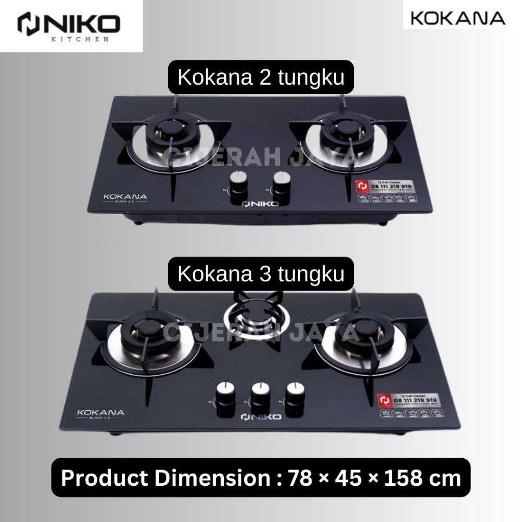 NIKO KOMPOR GAS TANAM 2 TUNGKU dan 3 TUNGKU / NIKO KOKANA 2.0 - 3.0 / KOMPOR GAS TANAM KACA NIKO SAF