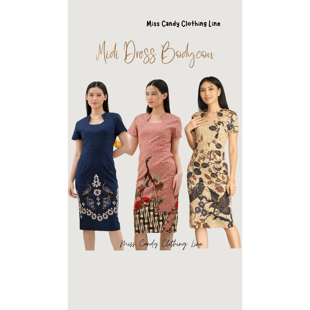 Midi Dress Batik Bodycon Wanita Katun Stretch Lengan Pendek 322 JCO JM UPH