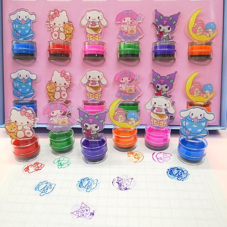 

NEW VARIAN TTCOD Mainan Anak Mini Round Stamp Stempel Tinta Cap LucuStamp jurnal Sanrio akrilik mewah