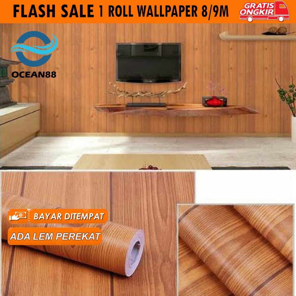 Wallpaper Motif Garis kayu coklat 45 x 8M Wallpaper Dinding 3D Stiker Dinding Aesthetic