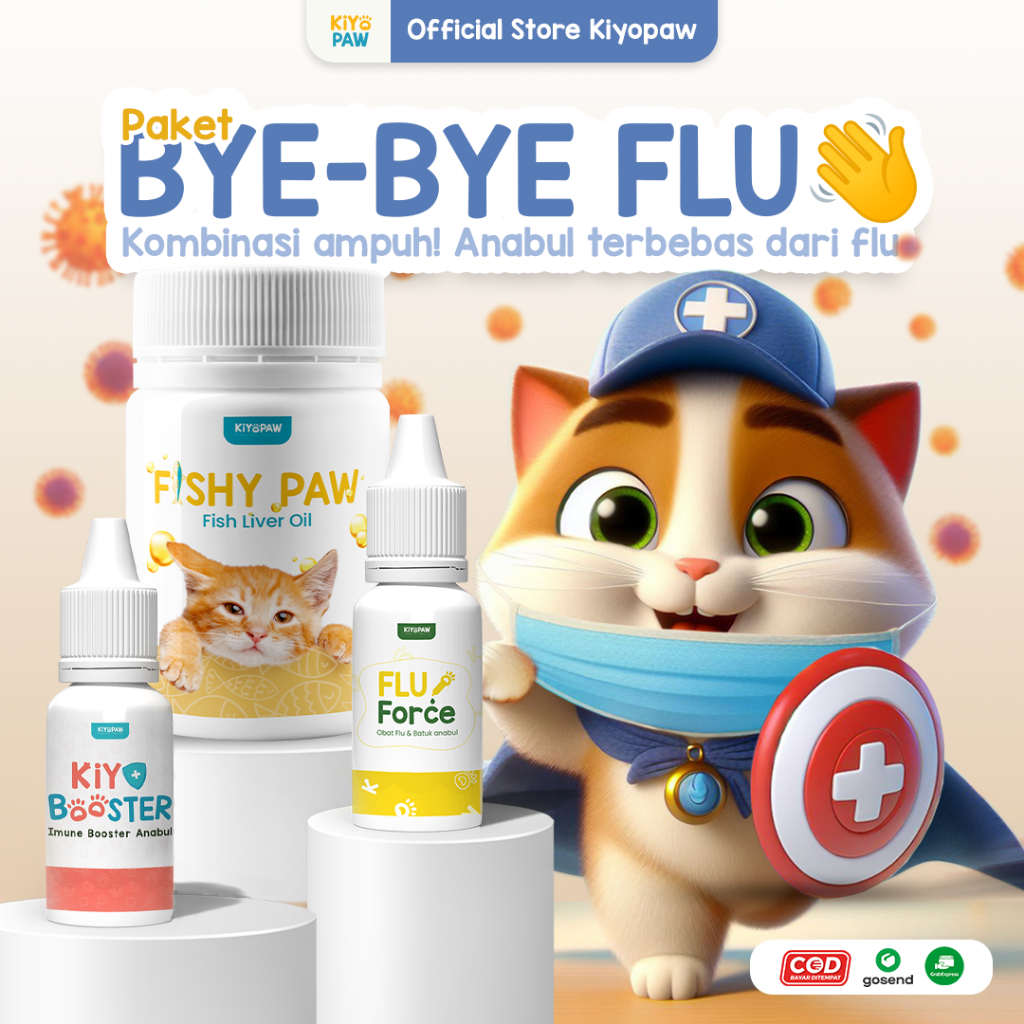 KIYOPAW Paket Bundling Vitamin Obat Flu Kucing Obat Batuk Kucing Vitamin Nafsu Makan Kucing BYE FLU