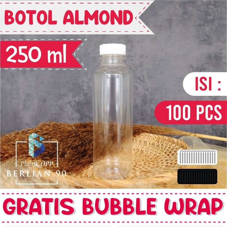 botol plastik almond/botol almond 250ml/botol minuman/botol kopi botol jus 100 ml
