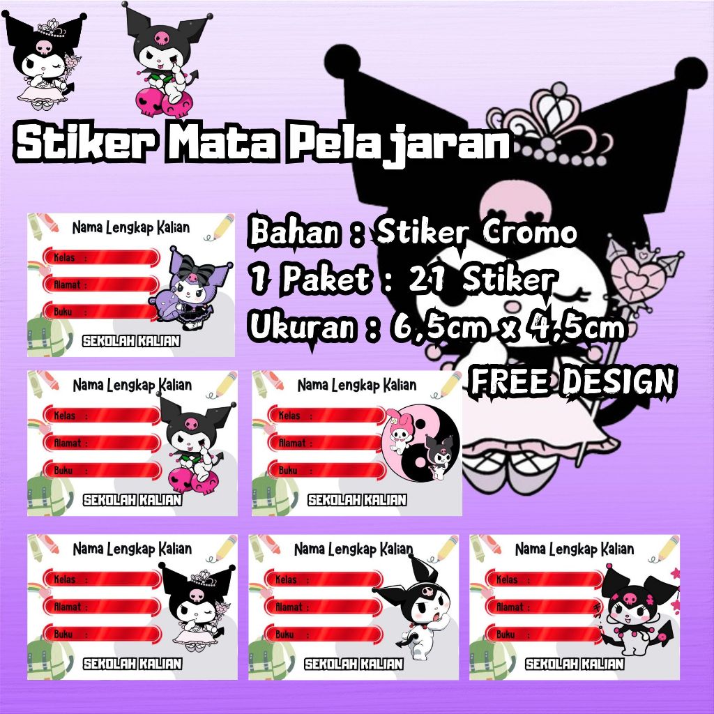 

21 Stiker Mapel "KUROMI" - Label Buku Pelajaran - Stiker Mata Pelajaran