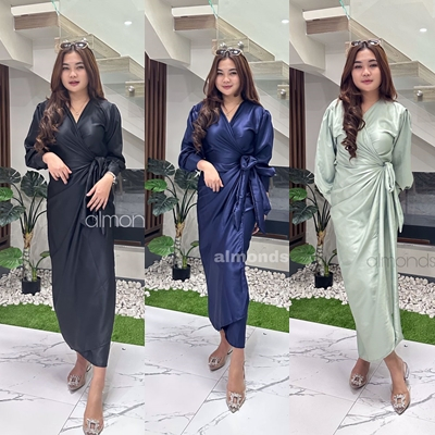 Salsa Wrap Dress Kaftan Satin Silk Long Dress Kimono Style M L XL XXL