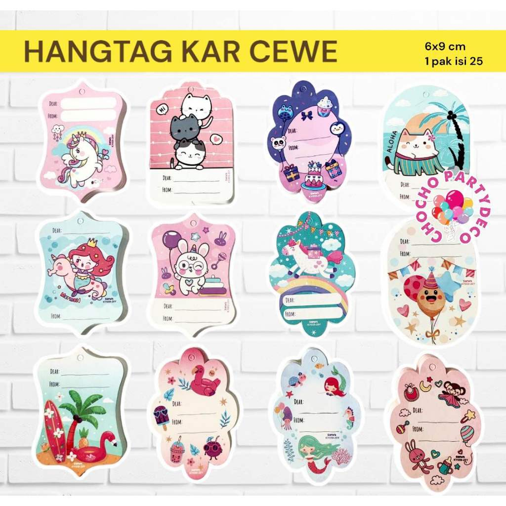 Hang Tag Kue UNICORN MERMAID isi 25 / Kartu Ucapan Label Ulang Tahun