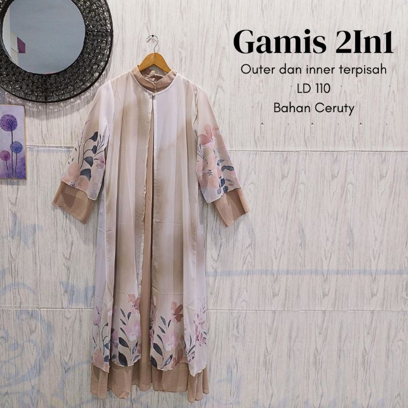 GAMIS 2 IN 1 OUTER DAN INNER BAHAN CERUTY OUTER MOTIF BUNGA TIDAK POLOS BAGUS UNTUK ACARA MANTENAN O