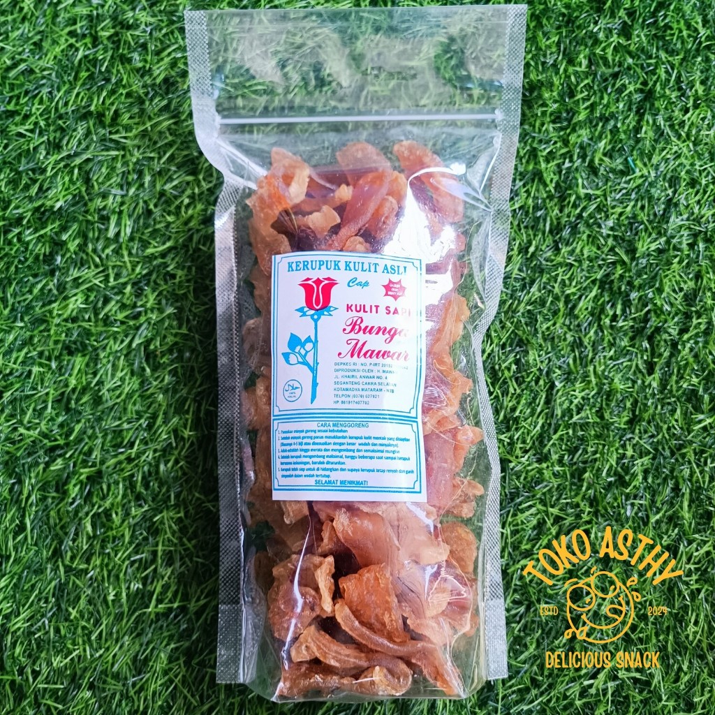 

KERUPUK KULIT SAPI MENTAH SIAP GORENG RASA ORIGINAL CAP BUNGA MAWAR ASLI LOMBOK 500GR