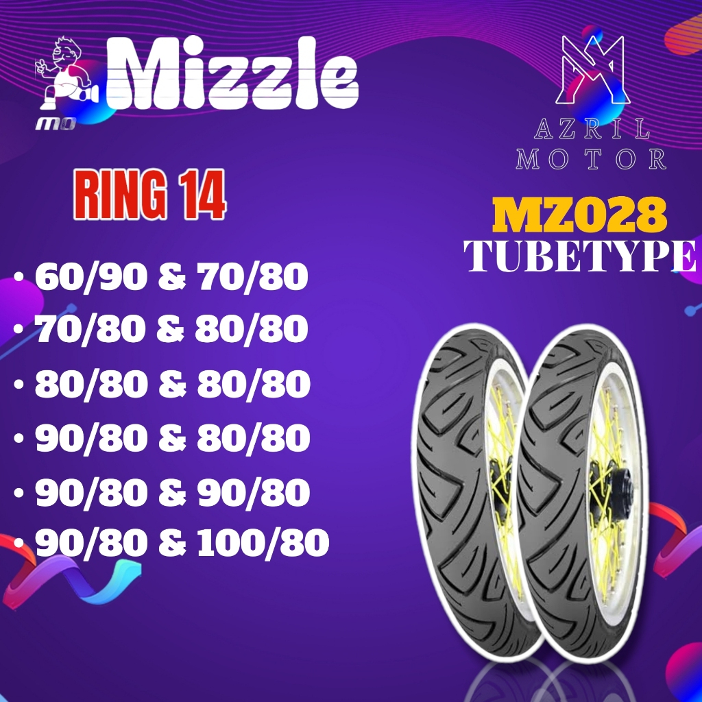 SEPASANG BAN MATIC RING 14 MIZZLE MZ028 Tubetype (BUKAN TUBLES) DEPAN BELAKANG