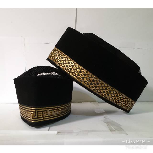 Peci PITUNG BETAWI HITAM LIST BELUDRU CONTESA Motif List Renda Murah , Peci Hitam Betawi , Kopiah Ha