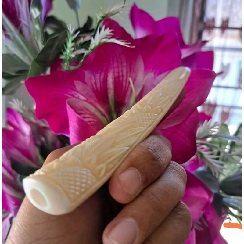 once pipa tulang sapi impor ukir bunga 12 cm mirip gading tebal original