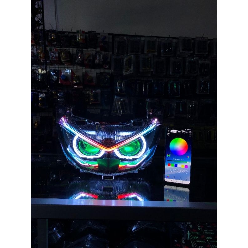 BILLED NEW NMAX HEADLAMP LAMPU DEPAN NEW NMAX CUSTOM BILLED AES TURBO EXPERIENCE 60 WATT DEVIL DAN A