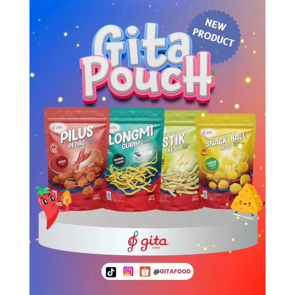 

Gita Nana Snack Kemasan Pouch 3 Varian Ball Keju Stik Keju Longmi Gurih Snack kekinian Kemasan Pouch