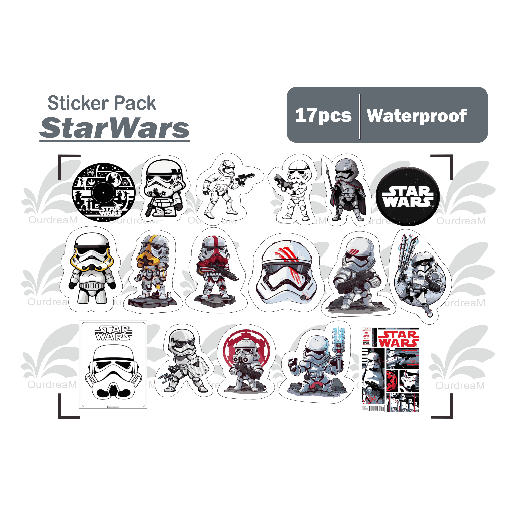 

stiker starWars - isi 17 pcs sticker pack tumbler helm waterproof medium size