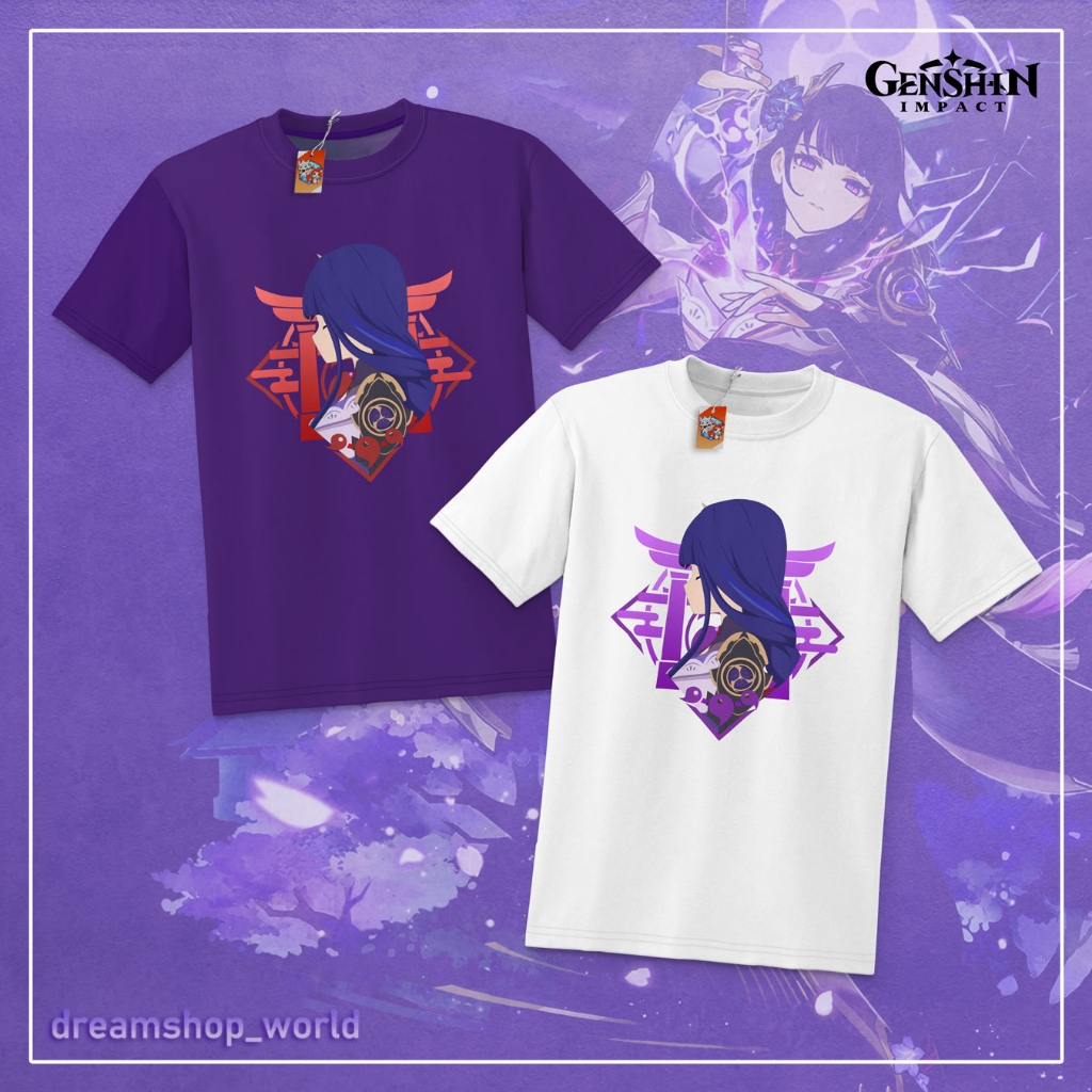 Kaos Katun Unisex T-shirt Anime Game Genshin Impact Raiden Shogun Ei