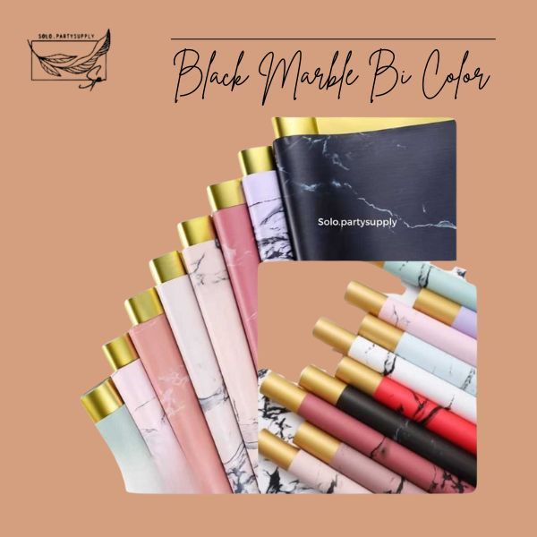 

(SW) TERLARIS Wrapping Paper Black Marble Bi Color Cellophane Kertas Pembungkus Kado Kertas Buket Handbouquet Buket Bunga