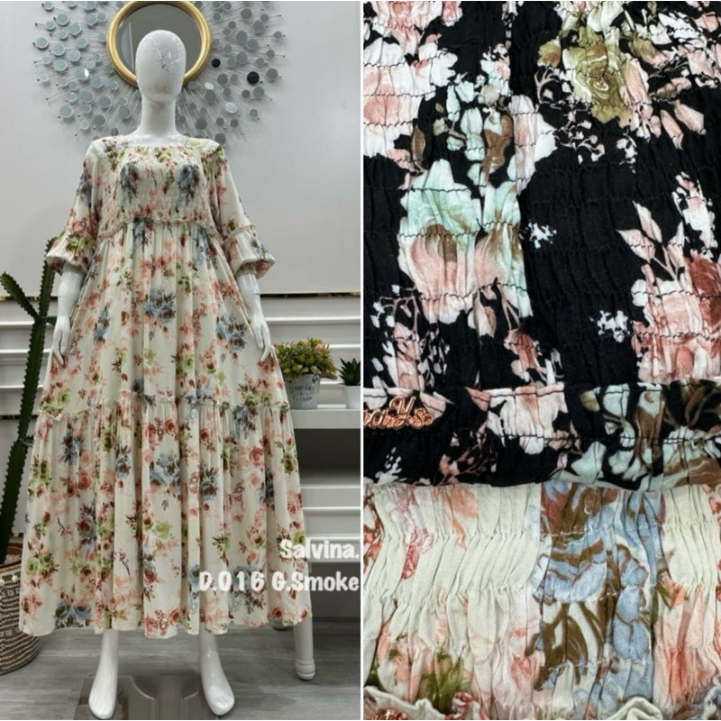 gamis rayon smoke motif bunga mawar by salvina ys