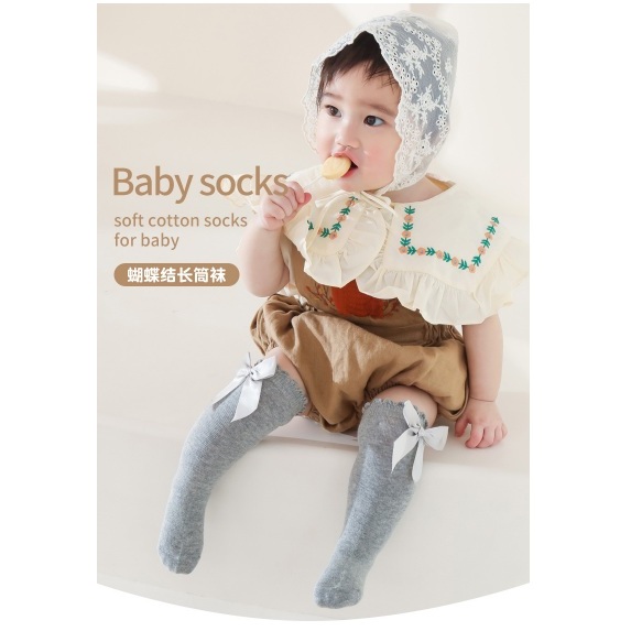 ZT 016 Kaos Kaki Bayi Panjang Pita Selutut / Kaus Kaki Anak Perempuan Panjang Motif Polos Anti Nyamu