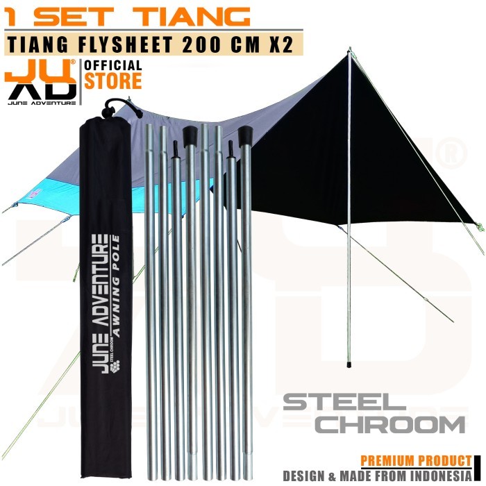 tiang flysheet besi tiang steel lapis chrome 200cm 2 tiang tenda steel