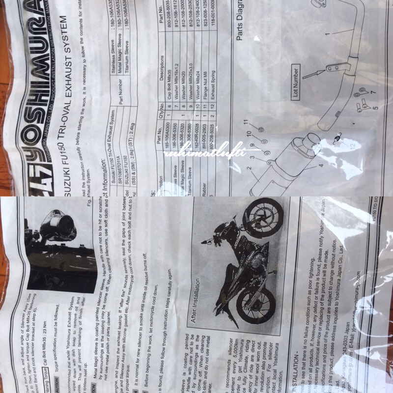 knalpot full system yoshimura original jepang satria fu