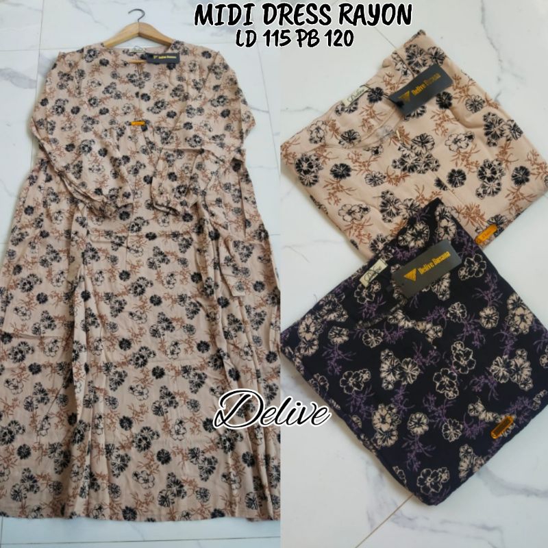 Midi Dress Rayon motif bunga///Midi Dress Rayon motif//homey dress rayon