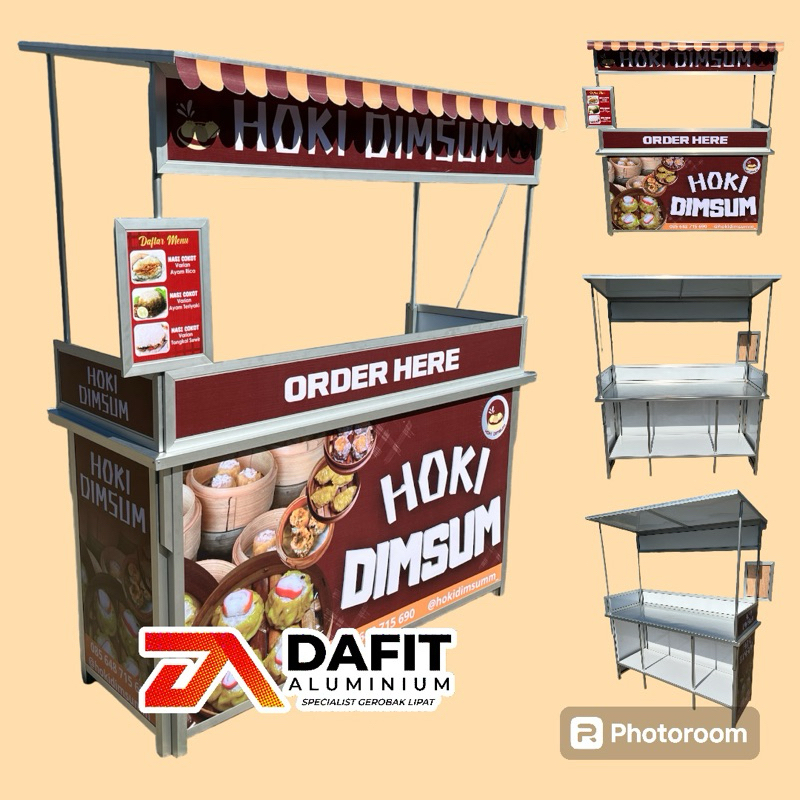 Gerobak lipat aluminium Jumbo Booth portable Gerobak jualan Premium C