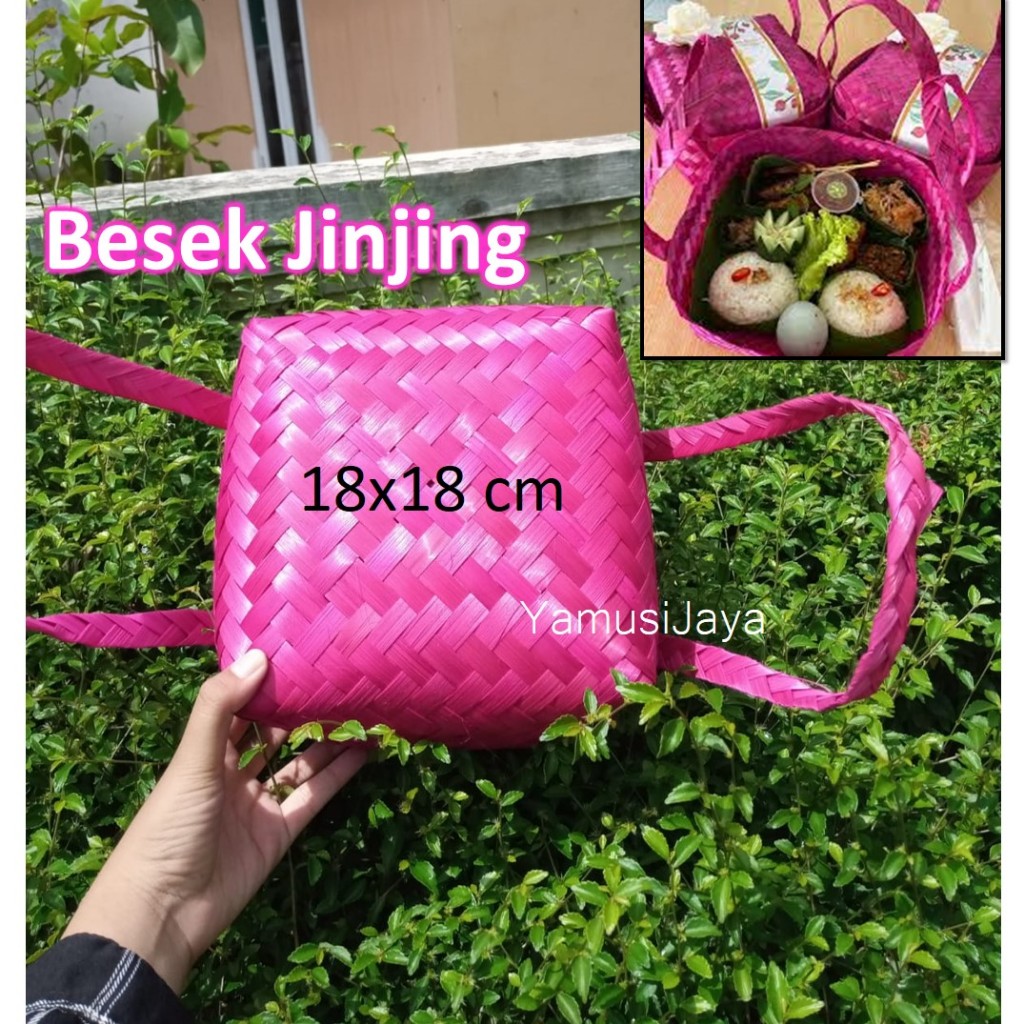 Besek Jinjing Warna Pink - Besek Bambu 18x18 cm