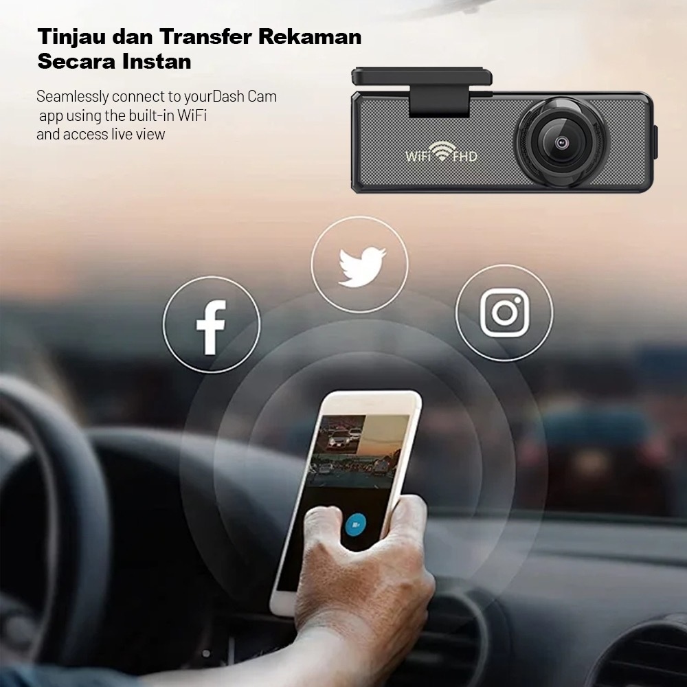 Dash Cam X19 Night Vision, WiFi+USB, 1080P HD Kamera Mobil, Keamanan Parkir dan Navigasi, Rekaman Lo