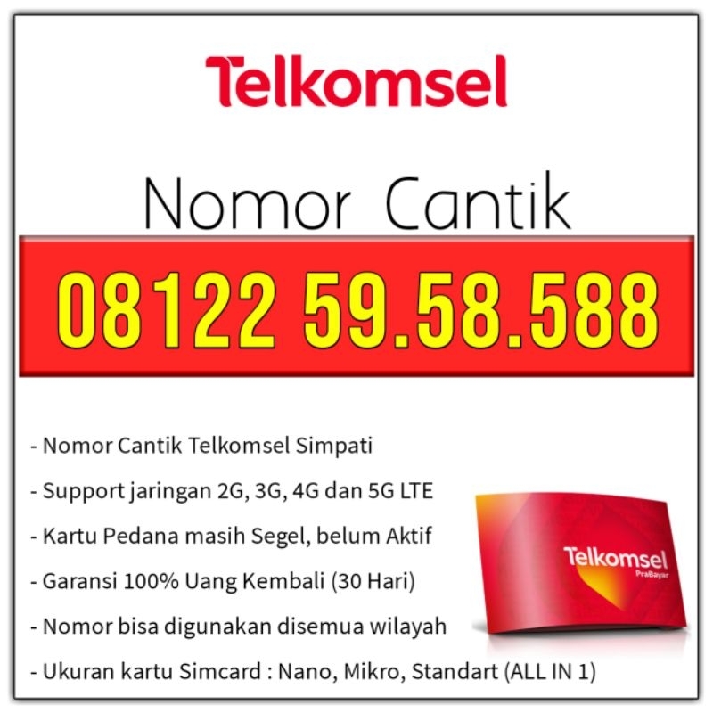 Kartu Perdana Nomor Cantik Telkomsel Simpati 08122 5958 588
