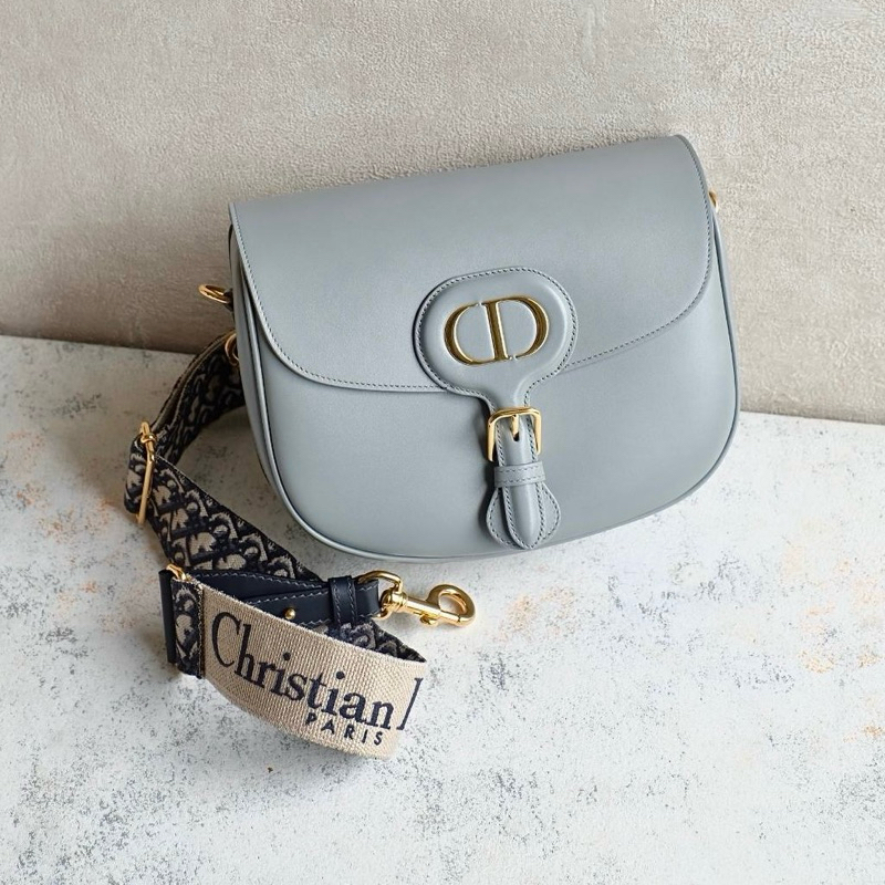 Original Christian Di*or CD Large Bobby with Blue Dior Oblique Embroidered Shoulder Strap
