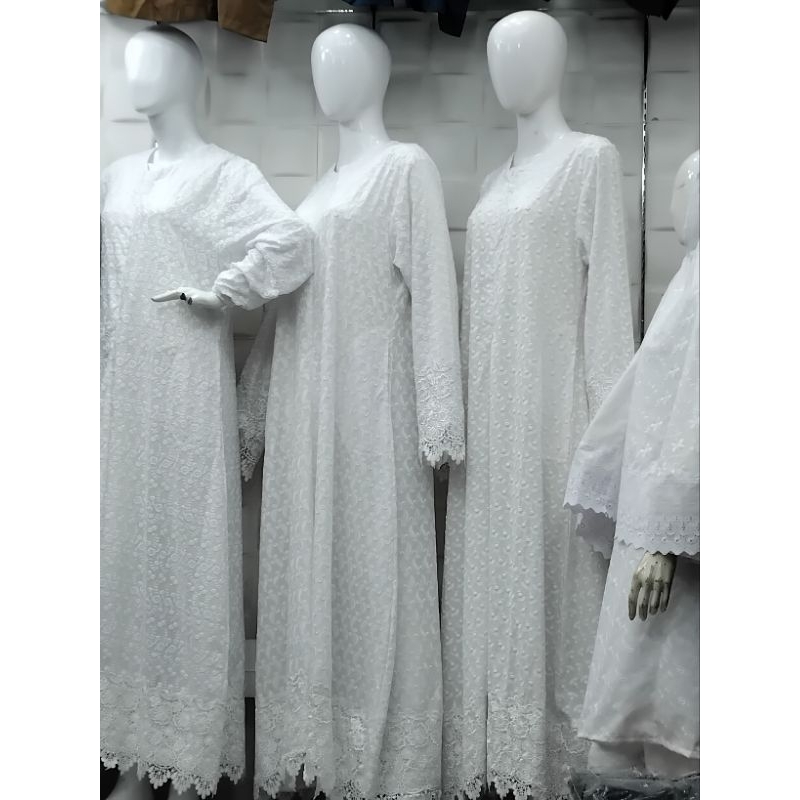 Pakaian Gamis wanita Ihram Umroh/Haji Full bordir Katun Jepang/Katun Paris Premium