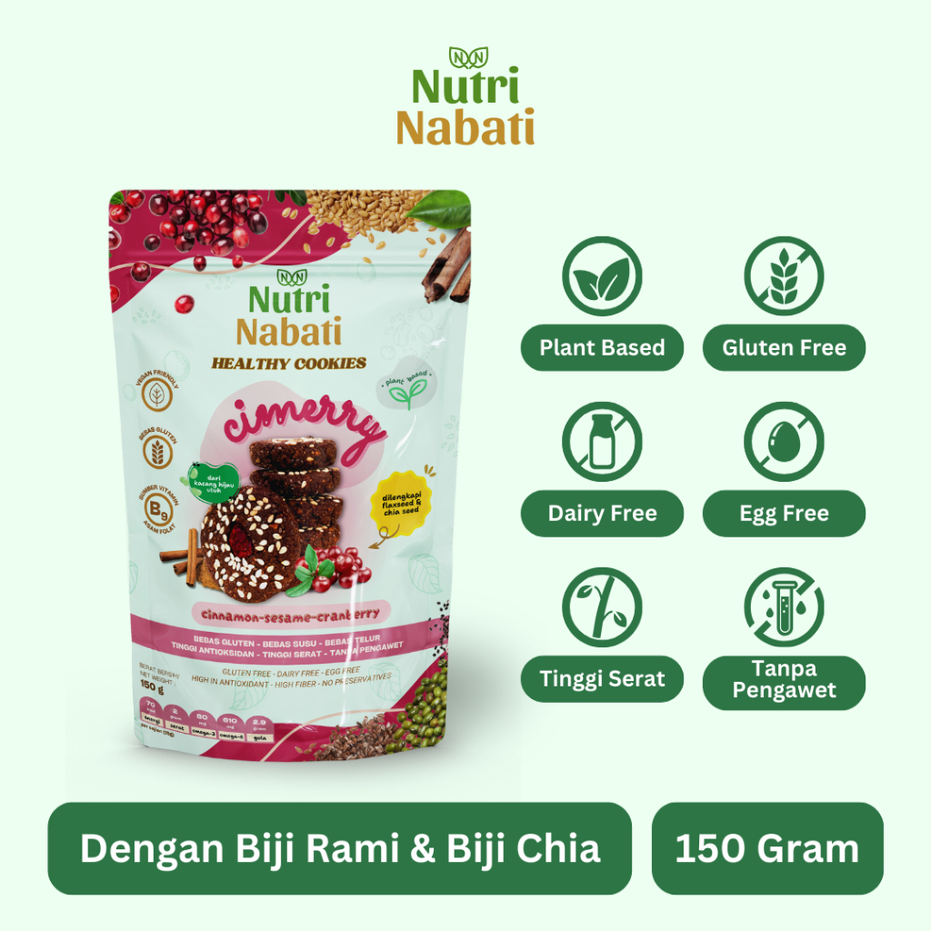 

Nutri Nabati CIMERRY (Cinnamon-Sesame-Cranberry) Plant-Based Cookies 150gr - Vegan & Gluten Free
