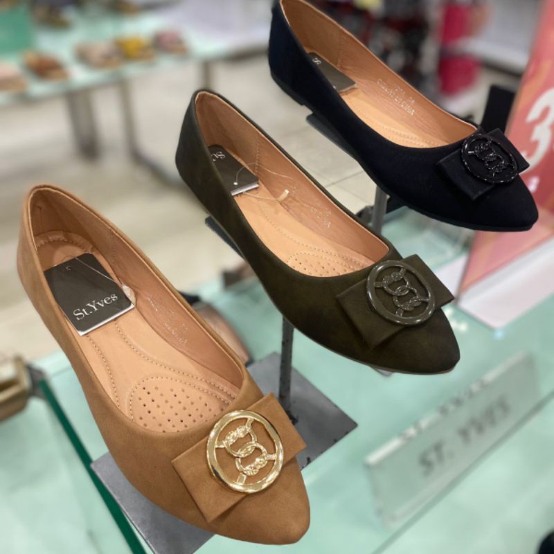ST.YVES Flat Shoes Wanita Sepatu Kerja size 36-40 Ujung Lancip Warna Hitam Super Nyaman Insol Empuk