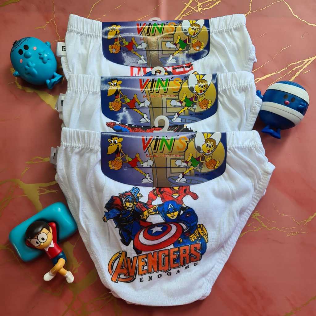 Celana Dalam Anak Laki - Laki Vin - Vin Putih/CD Anak Cowo Vins Jepit Putih Gambar Karakter/M, L, XL