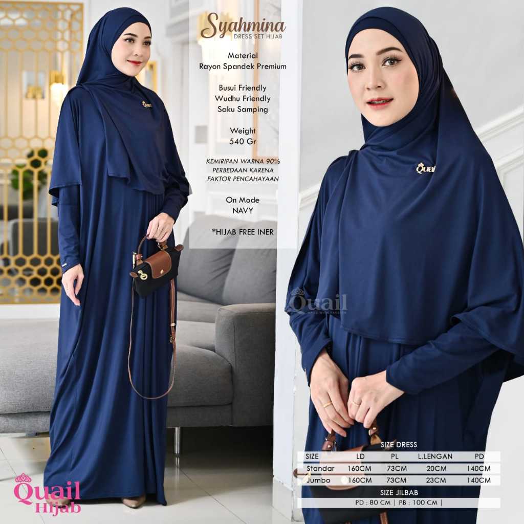 Syahmina Dress Set Hijab original Quail Hijab Gamis Wanita Quail Hijab Dress Gamis Quail Original