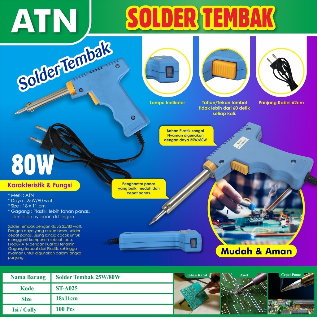 SOLDER TEMBAK 80Watt ATN ST-A025 Solder Gun 80W Solder Pistol Listrik 80W Atn