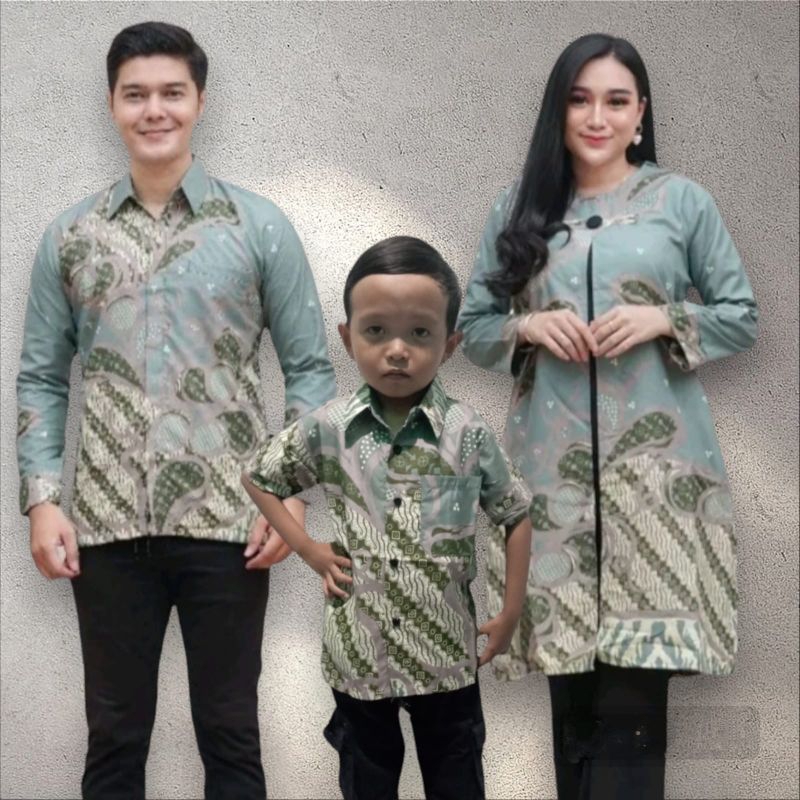 Batik Couple Ayah dan Anak Laki-laki warna Hijau Mint - Batik pria lengan panjang //Couple Batik Aya