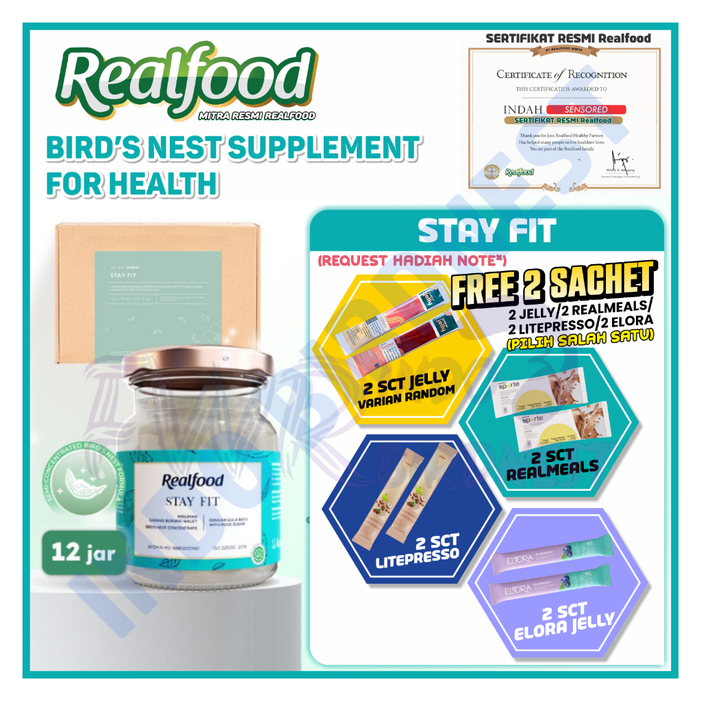 

Realfood Stay Fit 12 Jar Bird Nest | Sarang Burung Walet | Imun Booster | Vitamin BPOM Indo Birdnest