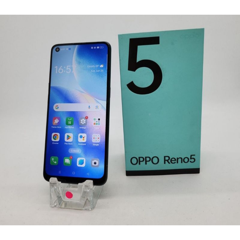 OPPO RENO 5 4G, 8GB/128GB, STARLIGHT BLACK, BEKAS/SECOND|FREE EARPHONE