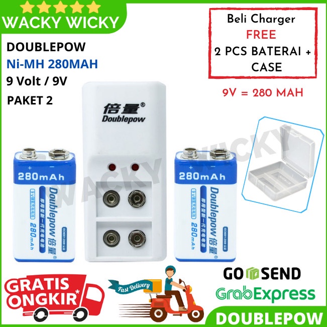 Batre Baterai Kotak 9V Charger Casan Doublepow 2 Slot  Casing Baterai  CHARGER ONLY